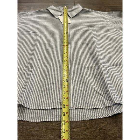 MOIA Womens Navy Stripe Box Shirt Button Up Long Sleeve One Size Shirt NWT $168 - Picture 8 of 9